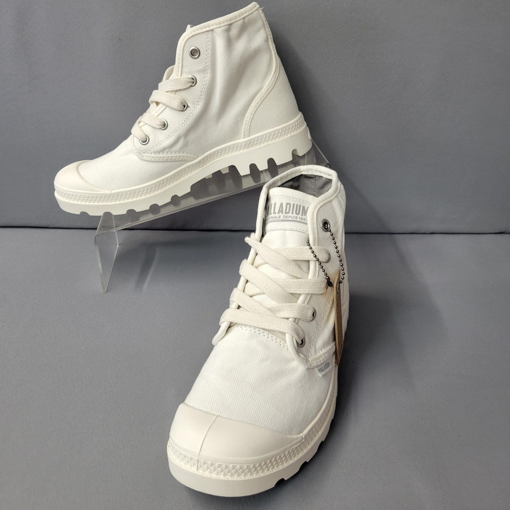 Palladium Pampa Hi Shoes Womens Size 7 White Canvas Sneakers Boots 92352-116-M